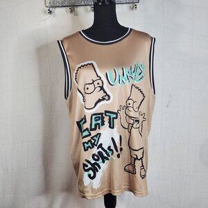 The Simpsons Tan Black Sea Green Poly Bart Simpson Unruly Graphic Jersey Tank L